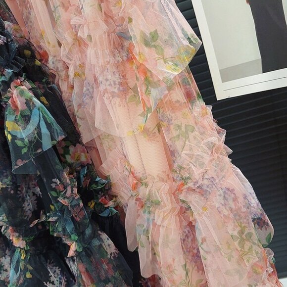 Romantic Floral Print Layered Tulle Skirt - Picture 7 of 11